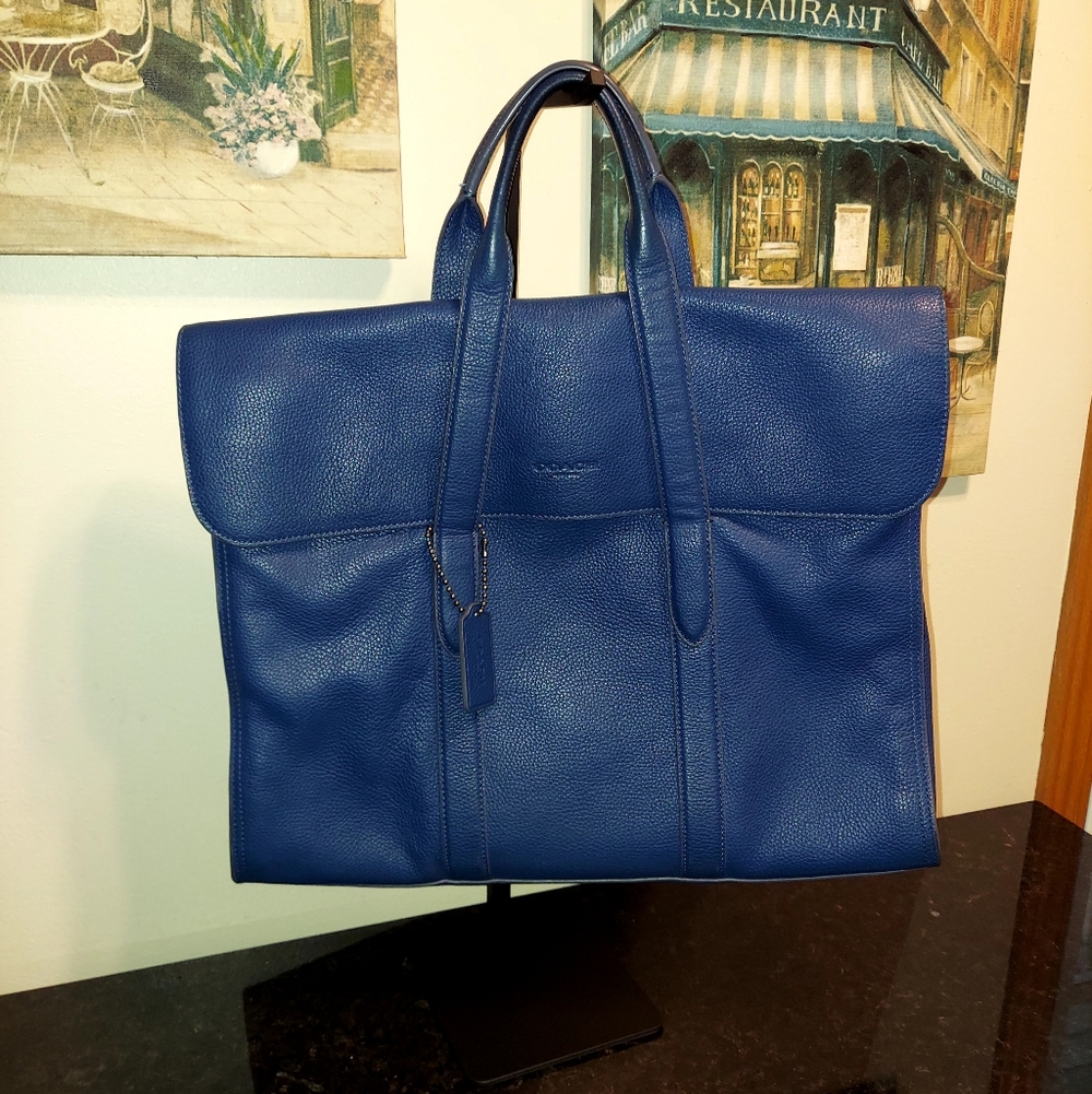 Coach Metropolitan Portfolio Brief Case Tote Blue Pebbled Leather # 58097 VGC!